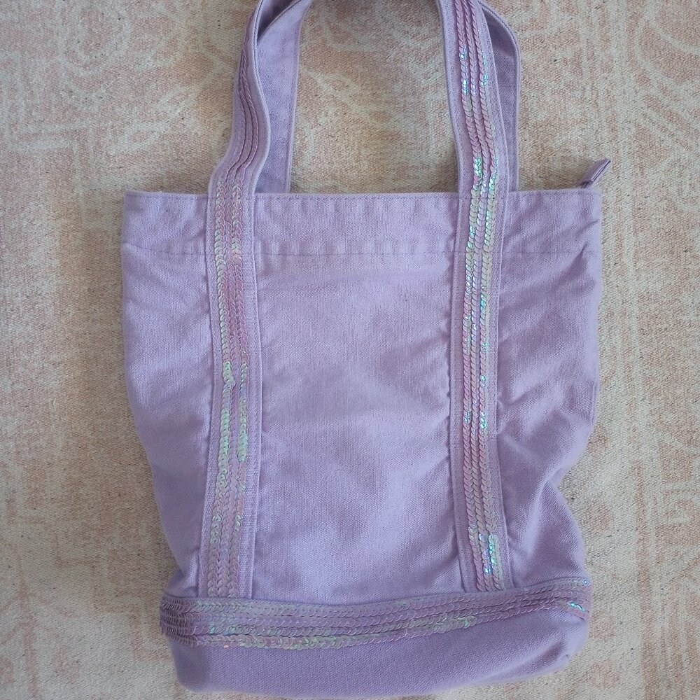 True Vintage 2000s Y2K Lavender Sequin Trim Cotton Canvas Tote Bag Indie Sleaze